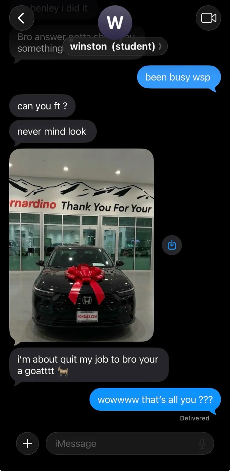1-on-1 student message — quitting job after first big payout